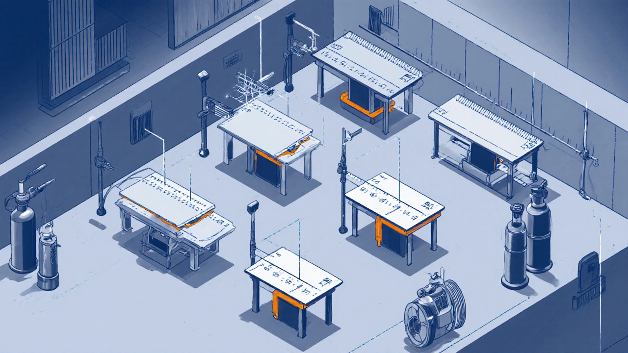 Иллюстрация стенда с четырьмя сварочными методами и визуальными примерами ширины шва.