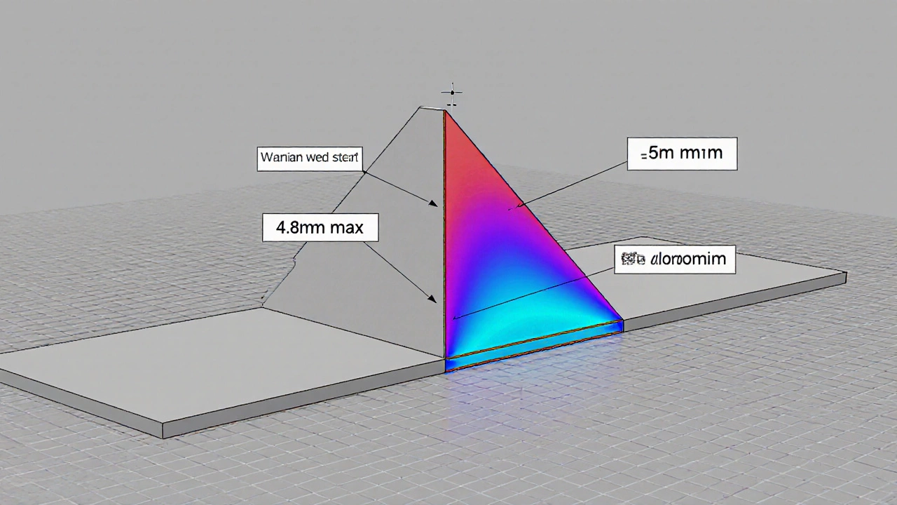 Поперечное сечение сварного соединения с обозначенным катетом шва и зонами термического влияния.