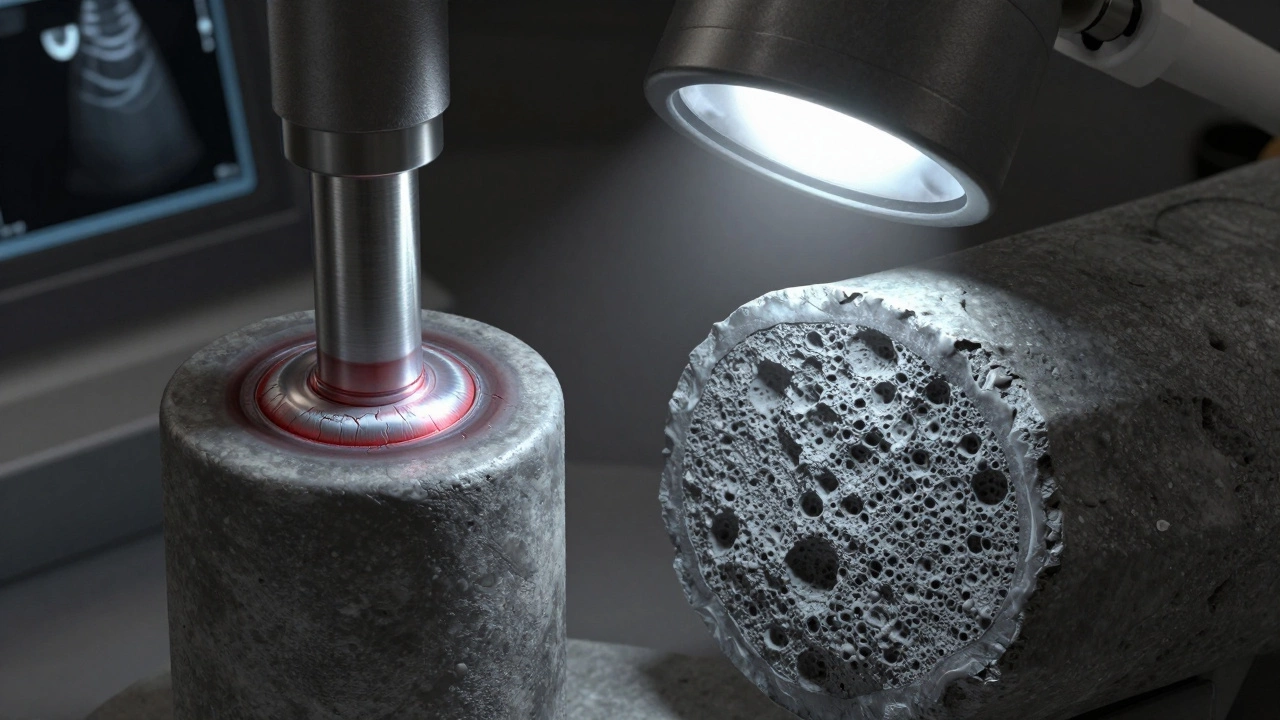 Разрезы сварных швов: один с внутренними трещинами, другой — с плотной структурой, под инспекционным светом.