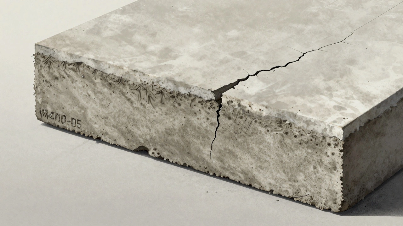 Разрез стяжки: идеальная структура из М400-Д5 против треснувшей стяжки из М500.