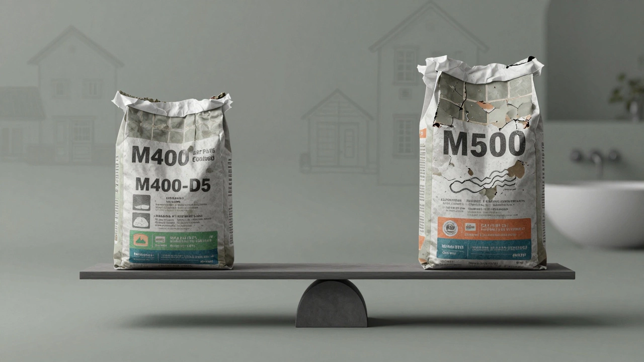 Сравнение цементов: М400-Д5 с пластификатором против М500 с трещинами и отслаивающейся плиткой.