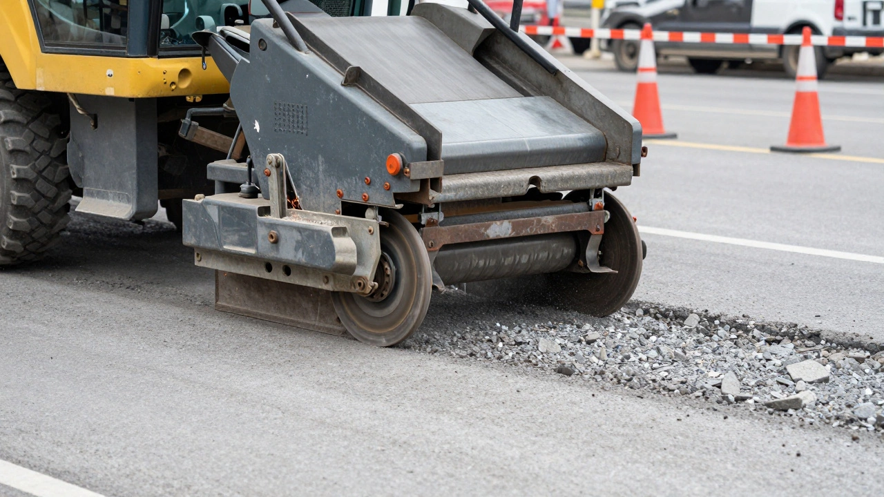 Фрезерная машина удаляет старый асфальт для ремонта