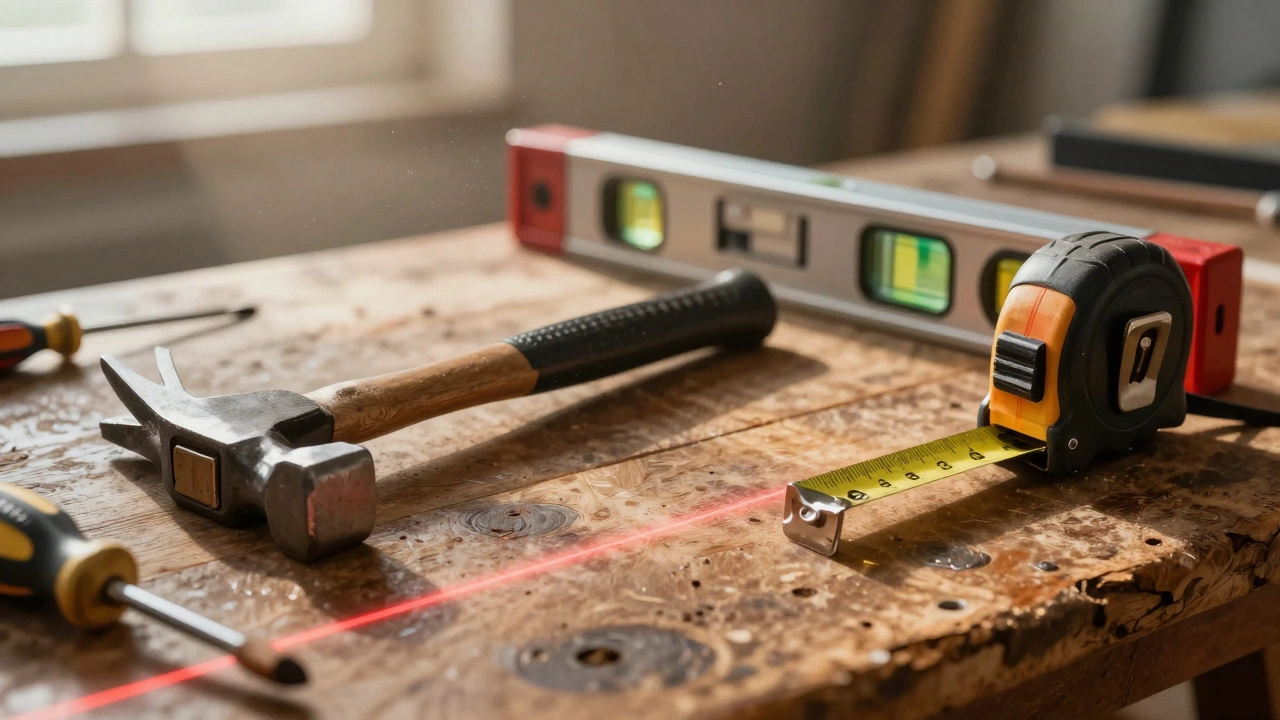 Классические ручные инструменты и измерительные приборы на столе