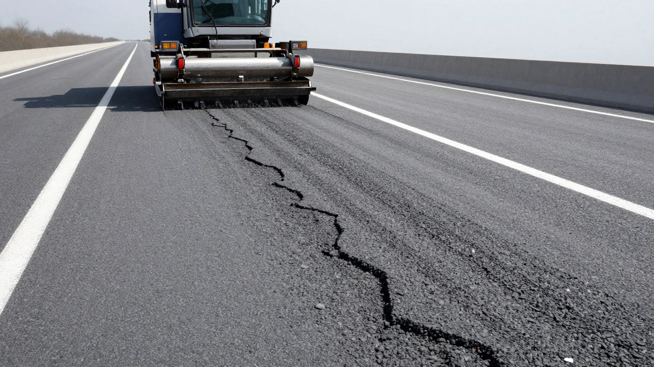 Дорожная фреза снимает старый слой асфальта, а разметчик наносит белые линии