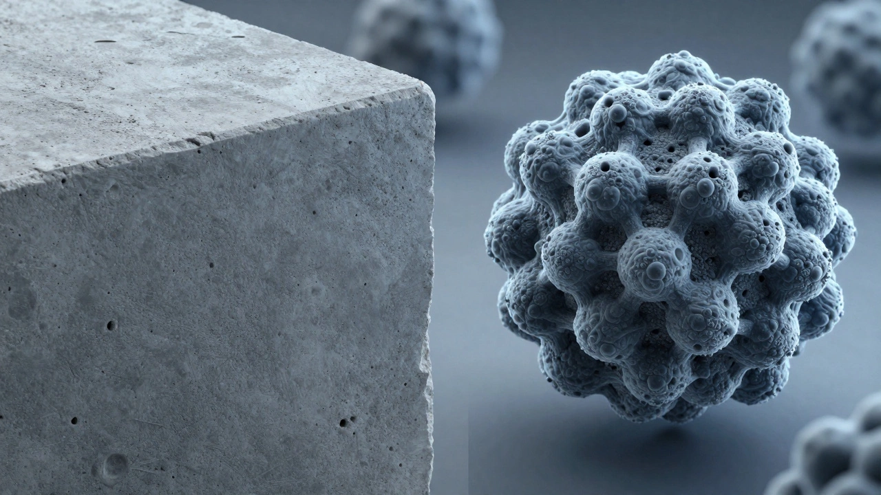 Сравнение микроструктуры обычного бетона и плотного бетона с добавками